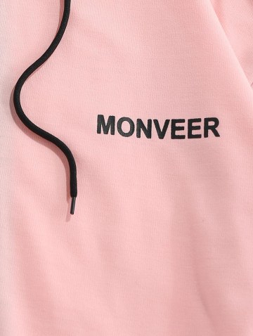 Letters Print Drawstring Contrast Hoodie