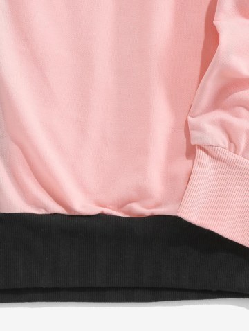 Letters Print Drawstring Contrast Hoodie