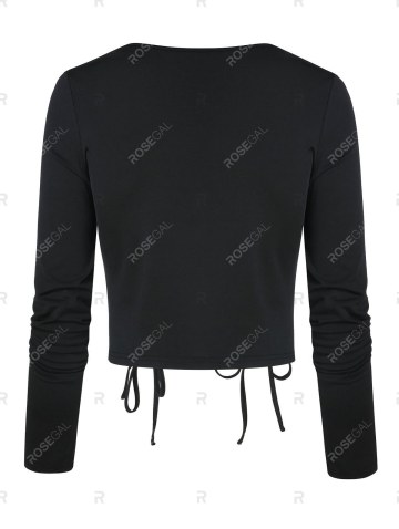 Long Sleeve Lace-up Front Cropped T-shirt