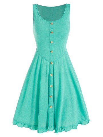 Mock Button Mini A Line Dress