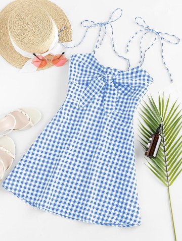 Olivia Messler X Plaid Tied Cami Mini Dress