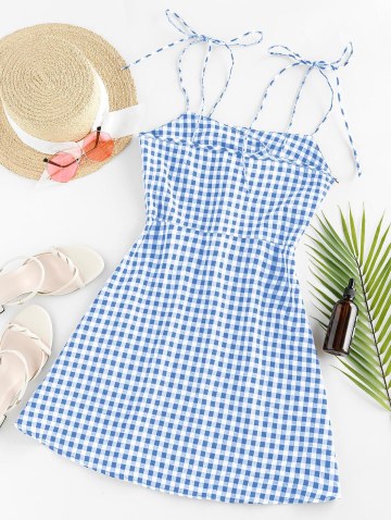 Olivia Messler X Plaid Tied Cami Mini Dress