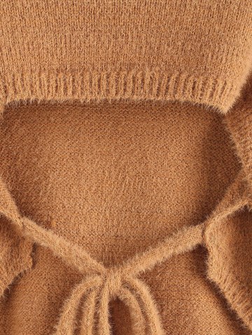 Open Back Tie Fuzzy Crop Sweater