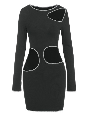 Overlock Stitching Cut Out Long Sleeve Slinky Dress