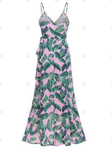 Palm Leaves Print Maxi Wrap Cami Dress