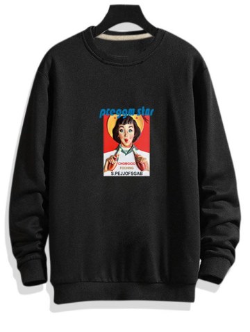 Photographic Print Rib-knit Trim Pullover Sweatshirt