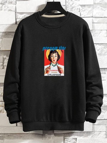 Photographic Print Rib-knit Trim Pullover Sweatshirt