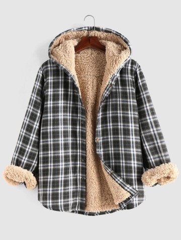 Plaid Fluffy Lined Hooded Shirt