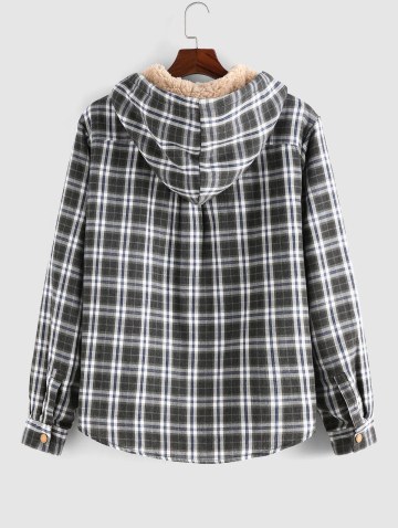 Plaid Fluffy Lined Hooded Shirt