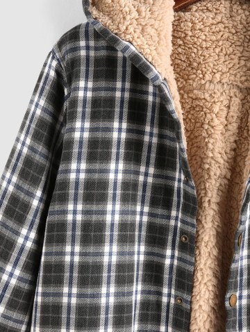 Plaid Fluffy Lined Hooded Shirt