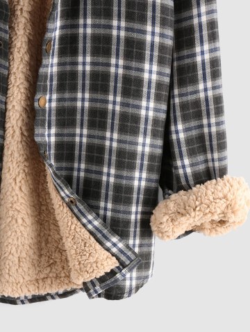 Plaid Fluffy Lined Hooded Shirt