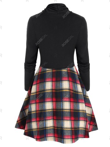 Plaid Print Button Embellished Twofer T-shirt