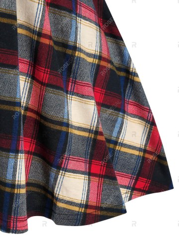 Plaid Print Button Embellished Twofer T-shirt