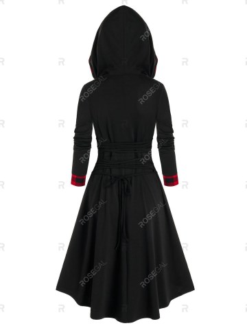 Plaid Print Hooded Lace-up High Low Dress