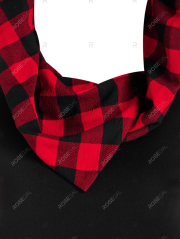 Plaid Print Hooded Lace-up High Low Dress