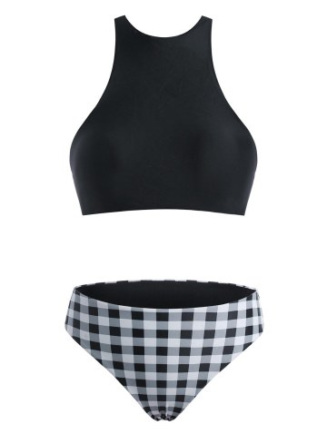 Plaid Print Mid Rise Padded Bikini Set