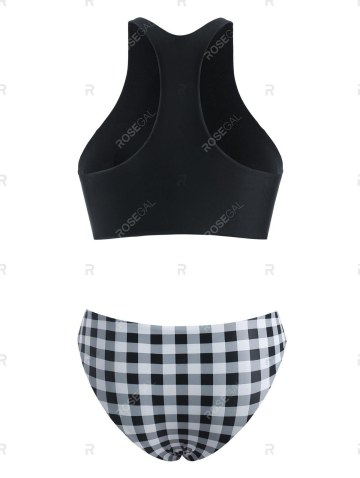 Plaid Print Mid Rise Padded Bikini Set