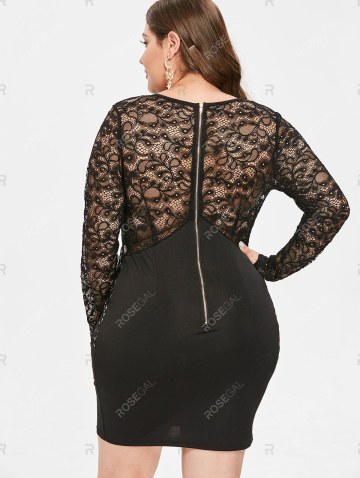 Plus Size Plunging Neckline Lace Insert Dress