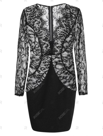 Plus Size Plunging Neckline Lace Insert Dress