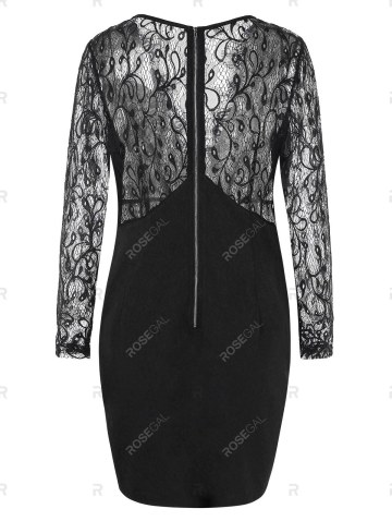 Plus Size Plunging Neckline Lace Insert Dress