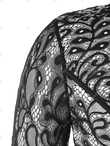 Plus Size Plunging Neckline Lace Insert Dress