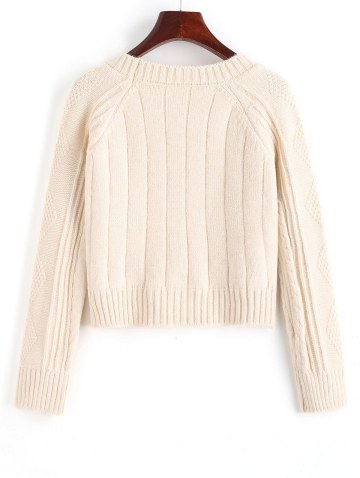 Raglan Sleeve Cable Knit Fisherman Sweater