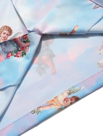 Renaissance Art Paradise Floral Angel Print Beach Button Up Shirt