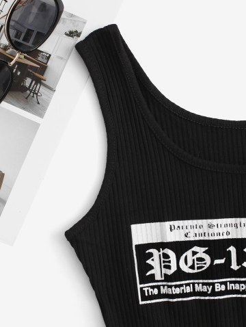Rib-knit Slogan Graphic Crop Tank Top