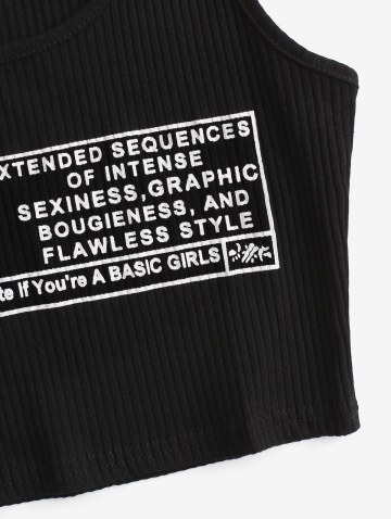 Rib-knit Slogan Graphic Crop Tank Top