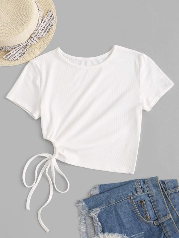 Rib-knit Waist Cutout Tie Crop Top