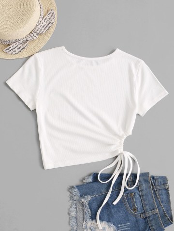 Rib-knit Waist Cutout Tie Crop Top