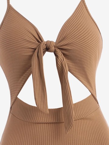 Ribbed Knot Cutout Split Side Slinky Maxi Dress