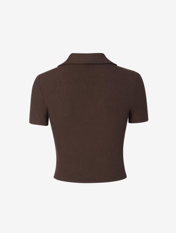 Ribbed Lace Up Cut Out Crop T Shirt