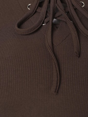 Ribbed Lace Up Cut Out Crop T Shirt