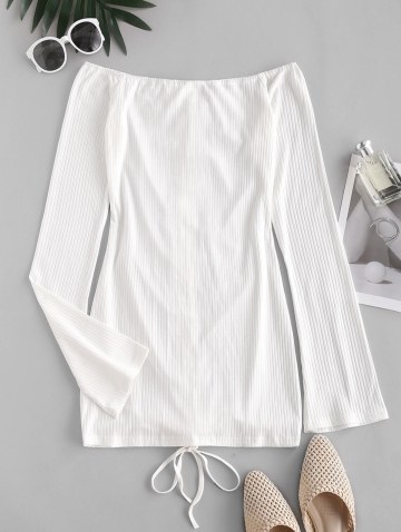 Ribbed Off Shoulder Cinched Front Dress