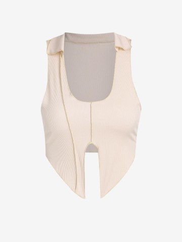 Ribbed Topstitching Slit Tank Top