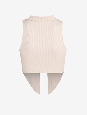 Ribbed Topstitching Slit Tank Top