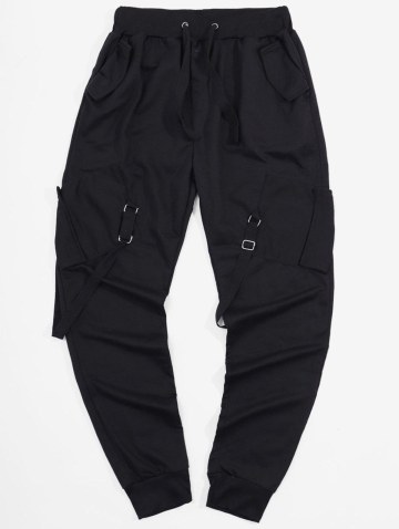 Ribbon Pockets Long Drawstring Sport Cargo Pants
