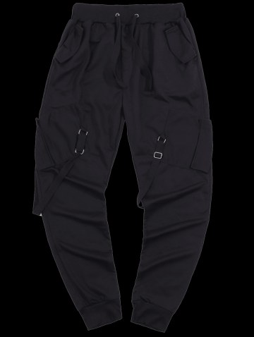 Ribbon Pockets Long Drawstring Sport Cargo Pants