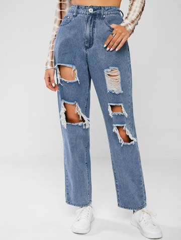 Ripped Distressed Straight Boyfriend Jeans