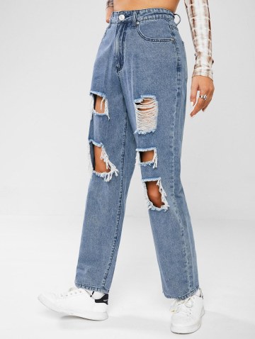 Ripped Distressed Straight Boyfriend Jeans