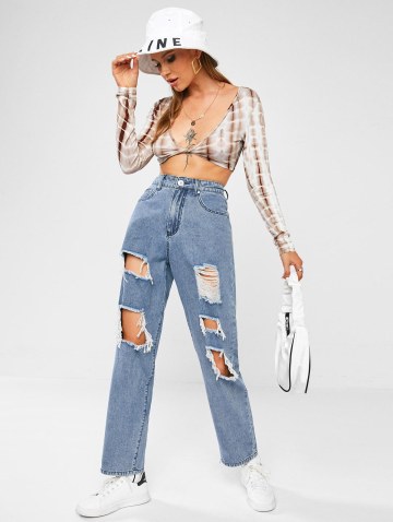 Ripped Distressed Straight Boyfriend Jeans
