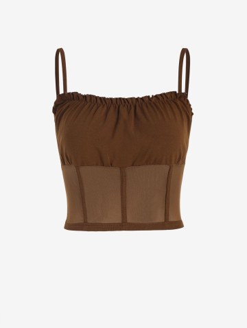 Ruched Mesh Panel Cropped Cami Top