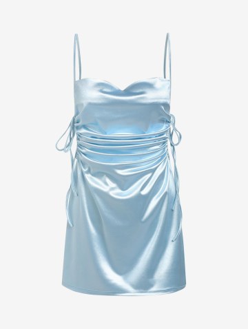 Silky Cinched Side Cowl Front Slip Dress