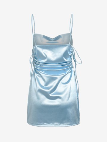 Silky Cinched Side Cowl Front Slip Dress