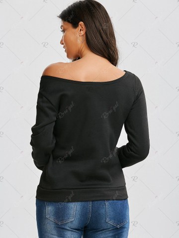 Skew Collar Lip Print Sweatshirt