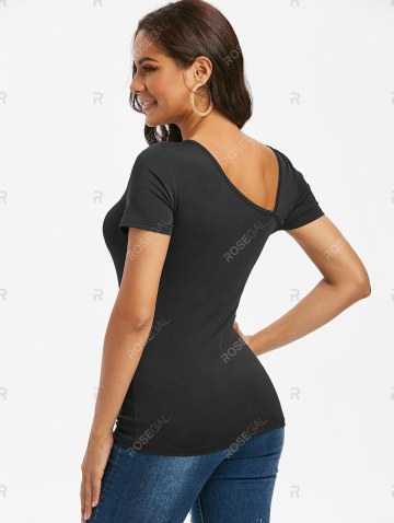 Skew Neck Cut Out Plain T-shirt