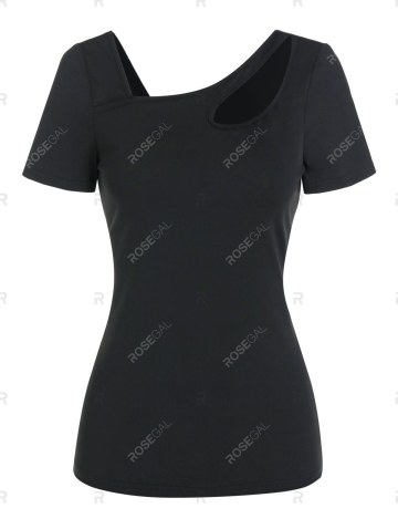Skew Neck Cut Out Plain T-shirt