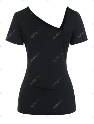 Skew Neck Cut Out Plain T-shirt