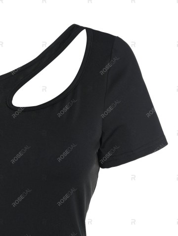 Skew Neck Cut Out Plain T-shirt